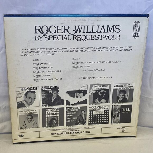 Roger Williams By Special Request-Vol.2 (Vinyl, 1967) Kapp Records KL-4 Good+ LP - Picture 3 of 12